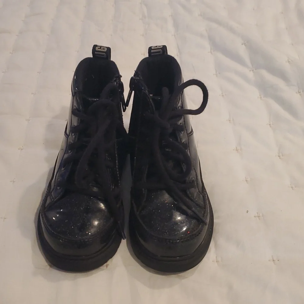 Girls Ugg Black shimmer combat boots Size 10
